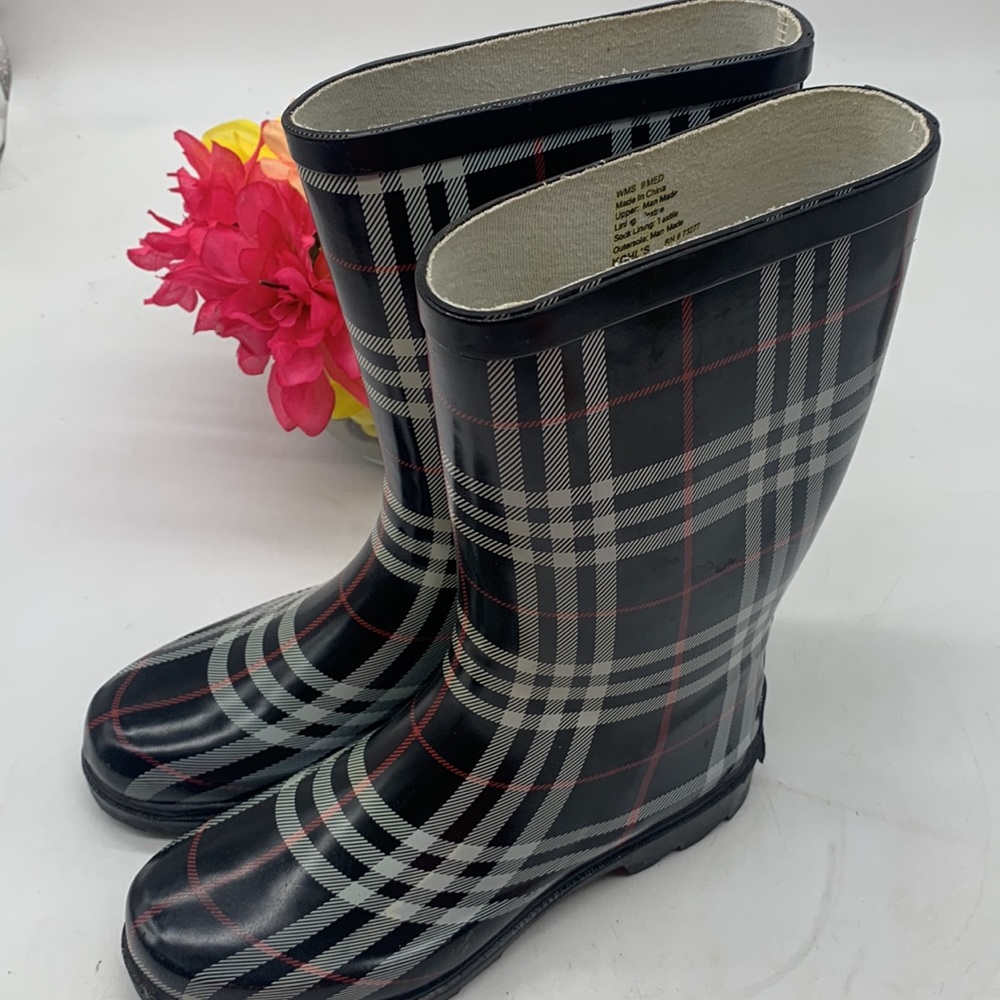 Aqua Stop Nancy Black Red White Plain Rain Boots Size 9 WRB4281G - Picture 11 of 11